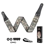 WELAIYOOUQ Guitar Strap, Electric& Acoustic Bass Guitar Straps,Embroidered Filament with Head Cowhide Leather Strap, with Free Strap Button,2 Guitar Strap Locks，4Guitar Pick (Flowers and Birds)