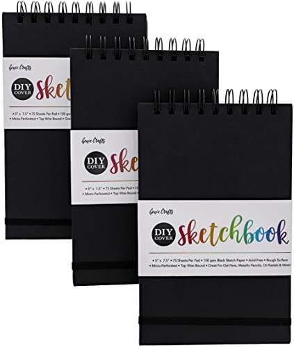 Genie Crafts Black Paper Sketch Pad, 75 Sheets Each (3 Pack)
