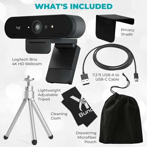 Logitech Brio 4K HD Webcam with Microphone for Desktop with Tripod & Universal Mount - USB Computer Camera - Ultra Pro Wide Angle Webcam Streaming for Meetings & Gaming