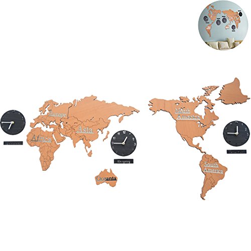 WINGOFFLY Creative DIY Home Decoration World Map Wall Clocks World Time Hanging Clocks