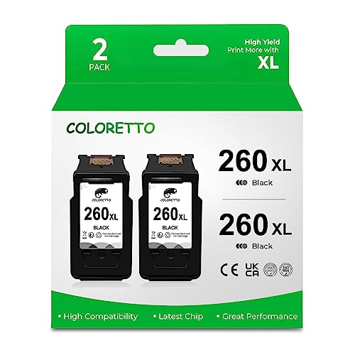 Coloretto Remanufactured For Canon Pg-260Xl 260 (2 Black) Printer Ink Cartridges For Pixma Ts5320 Ts6420 Tr7020 All In One Wireless Printer High Yield Multipack #TOP18