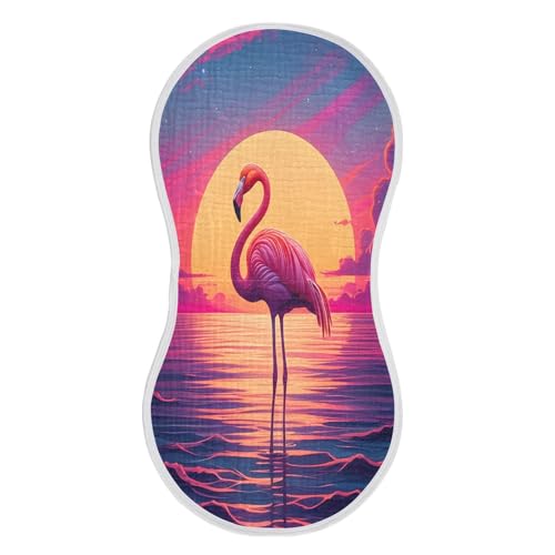 Flamingo Ocean Sunset Baby Burp Cloths Muslin Burp Cloths Soft Burp Cloth Burp Rags Cotton Burp Clothes Absorbent for Newborn Girl Unisex Boy 1 Pack 22x11 Inches