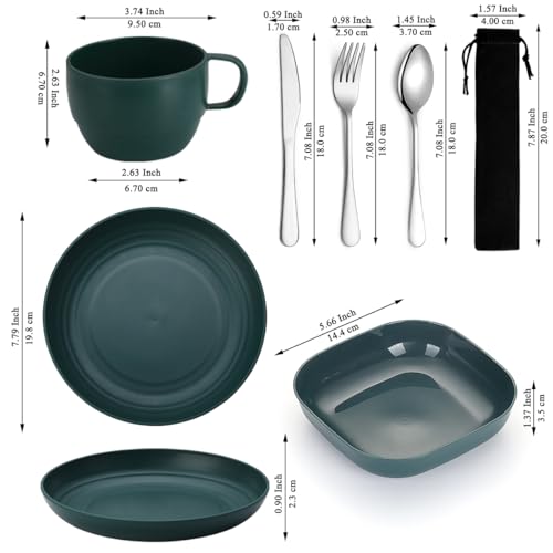 Campingbesteck, ReaNea Camping Teller und Schüsseln Set mit Kaffeetasse, Reisebesteck Set mit Löffel, Gabel, Messer für Zuhause, am Pool, im Freien, Picknick, Camp – Bild 3