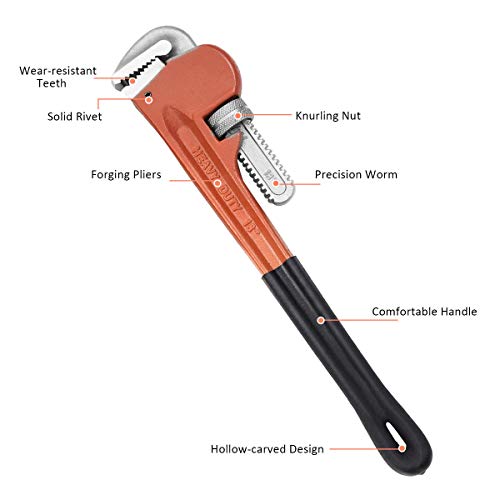 Goflame Pipe Wrench Set 4 Piece Adjustable 8" 10" 14" 18", Heat Treated, Chrome-Plated With Plastic Wrapped Handle #TOP3
