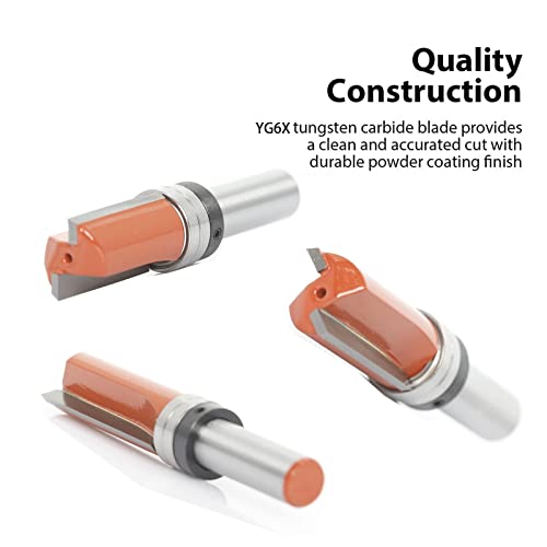 Sinoprotools 3pcs Flush Trim Router Bit Set 1/2 inch Shank, Cut Dia: 3/4", Cutting Length 1-1/4",1-1/2" , 2" - Image 2