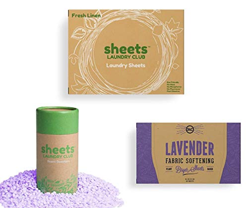 Sheets Laundry Club - All In One Laundry Kit.- Lightweight - Enjoy 50 Fast Dissolving Fresh Linen Laundry Sheets, 1-8Oz Uncharted Waters Scent Booster Tube, 40 Plant Based Vitality Dryer Sheets #TOP2