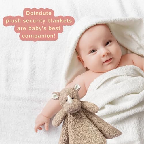 Image of Baby Brown Rhino Soft Stuffed Animal Security Blanket, Plush Rhino Character Lovey Blanket, Baby Shower /Nursery Gift, Newborn Infant Toddler Snuggle Blankie for Boys Girls, 14 Inches