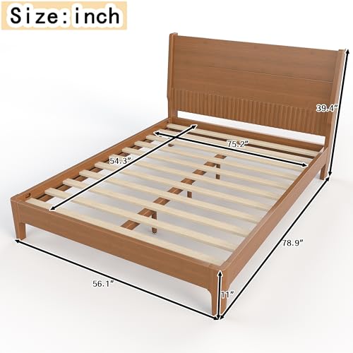 Image of Bellemave Full Size Bamboo Bed Frame with Headboard,Bamboo Platform Bed Frame Full Size with Tall Headboard and Wood Slats,Easy Assembly,Warm Brown