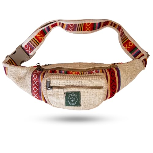 Image of Waist Bag for Men & Women | Adjustable Belt Bag Hemp-Cotton Fanny Pack | Travel Running Hiking Outdoor Crossbody Chest Sling | Eco-Friendly Lightweight Waist Bag with Multiple Zipper Pockets