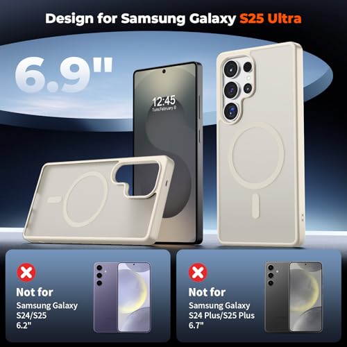 Image of SUPFINE Magnetic for Samsung Galaxy S25 Ultra Case with Screen Protector, (Built-in Magnets) (Military Grade Drop Protection) Slim Translucent Shockproof Phone Case,Stone
