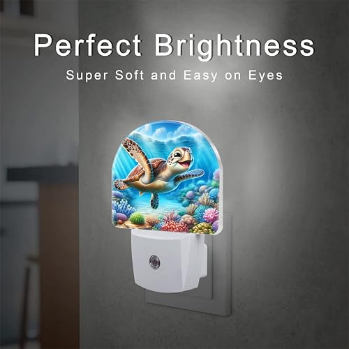 Image of Cute Sea Turtle Night Light for Kids,Smile Turtle and Colorful Corals Plug in Night Light with Dusk to Dawn Sensor, 0.5w Energy Saving Nightlight for Hallway Stairway Kitchen Bedroom
