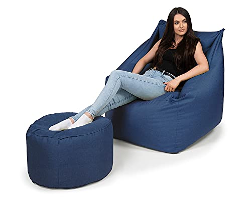 chilly pilley Sitzsack Sitzkissen Bodenkissen Sessel Gartenkissen mit Rückenlehne Sitz (Blau) – Bild 5