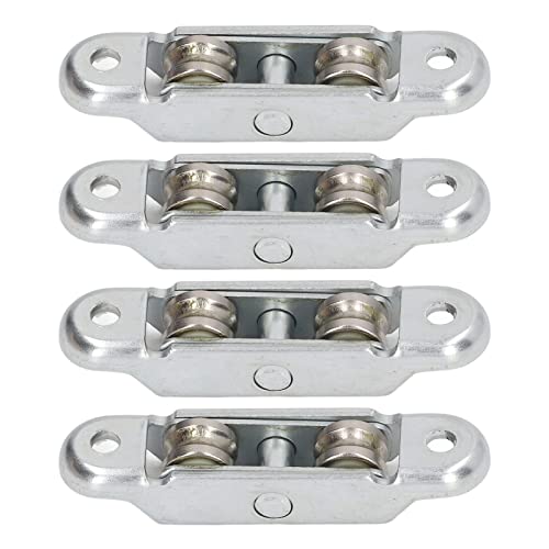 4Pcs Wheel Roller Pulley with Slot Alloy Steel Sliding Door Window Double Roller Pulley 69mm Length...