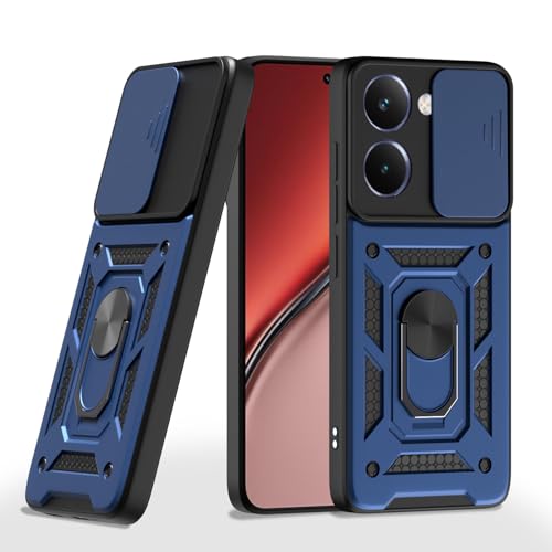 Image of Pikkme Back Cover for Realme P3 Ultra 5G | Sliding Camera Shield with Ring Stand | D10 Full Camera Protection Bumper Case (Blue)