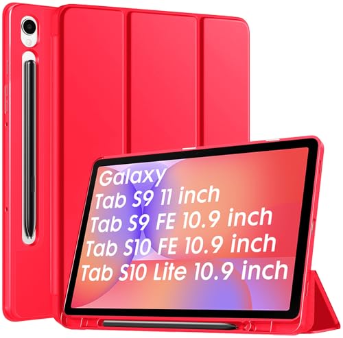 Image of Robustrion Cover for Samsung Galaxy Tab S10 Lite 10.9 inch / Tab S9 FE /Tab S10 FE /Tab S9 11 inch with [S Pen Holder], Flip Case for Samsung Tab S10 Lite /S10 /S9 FE Tablet Cover [Auto Sleep Wake] - Red