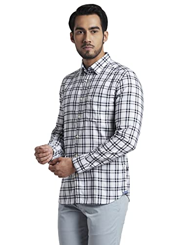 Image of Parx Men's Pure Cotton Checks Pattern Slim Fit Semi Cutaway Collar Full Sleeve Casual Shirt