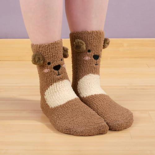 BambooMN Super Soft Cozy Warm Cute Animal Non-Slip Fuzzy Crew Winter Socks, 1 Pair4