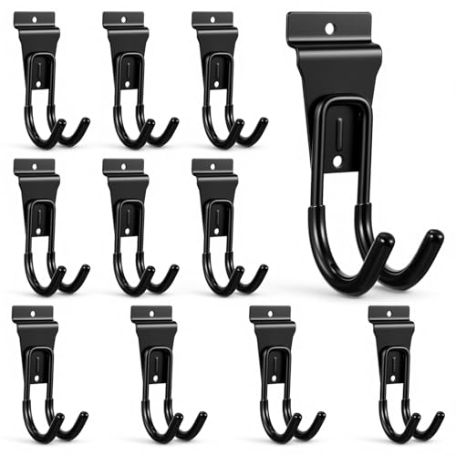 Afcabakila 10Pack Gladiator Hooks slatwall Hooks Gladiator Hook for Track Durable Gladiators Hook Hanger J Garage Hookss Metal Wall Hangers for Garden Hose Black