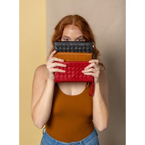 Woven Leather Wristlet Wallet, Full Grain, Mango, 5 x 7.5 inches4