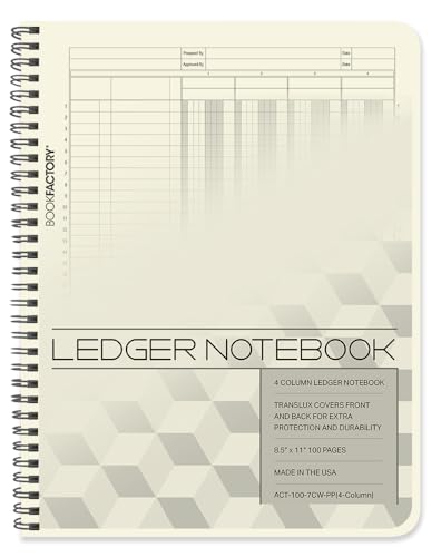 BookFactory Accounting Ledger Notebook/ 4 Column Accounting Ledger Columnar (Four Columns) Log Book - 8.5'' x 11'', 100 Pages, Wire-O Format (Made in USA)