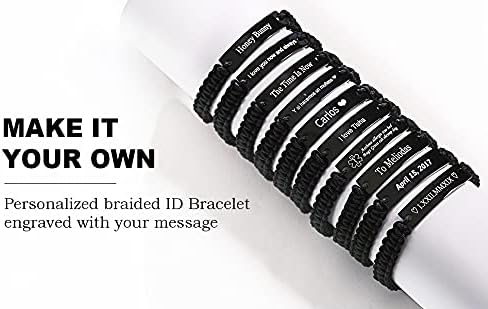 MEALGUET Personalized ID Couple Bracelets Custom Engraving Handmade Braided Rope Wrist Bangle for Men Women Friendship, Adjustable,Customized Bracelet Gift for Men Husband - Image 6