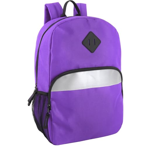 Trail maker Mochila escolar refletiva de 43 cm – alças acolchoadas, bolsos para garrafa de água, viagem, acampamento, crianças e adultos, Roxa, Large, Casual