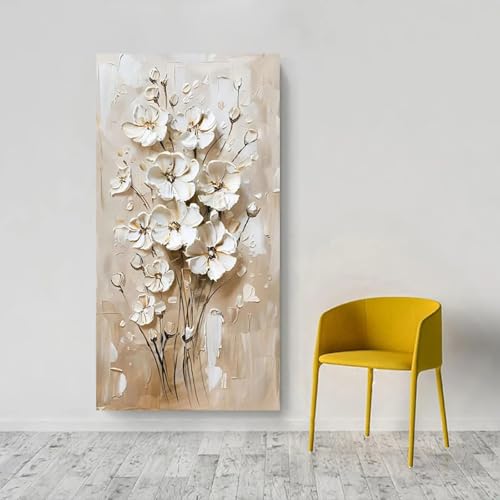 Affiche murale de fleurs blanches abstraites 30x60cm encadrée