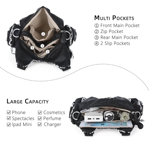 Image of Angel Kiss Purses for Women Small Hobo Shoulder Bags Vagen Leather Multi-Pocket Tote Bag with Zipper