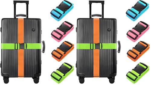 Image of BILIONE 8 Pack Luggage Straps 79 inch Long Belts Keep Suitcase Secure While Traveling, TSA Approved Add a Bag Premium Accessory for Travel Bag Closure (Blue+Orange+Rose Pink+Green)
