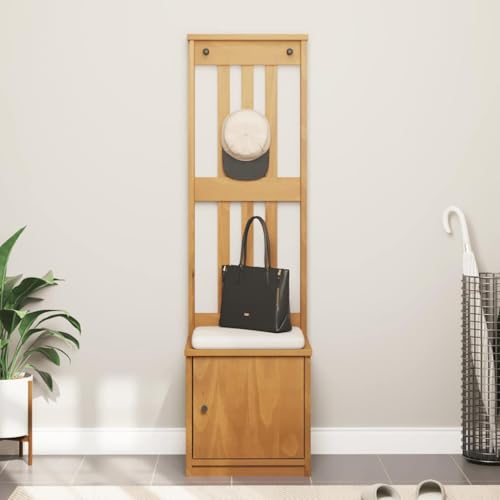 Porte-manteau 45x40x159,5 cm vestiaire d'entrée multifonction avec assise en bois - 3