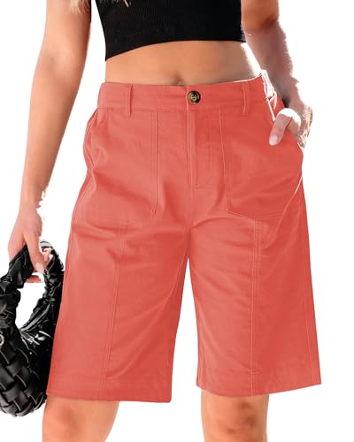 luvamia Women's Shorts Dressy Plus Size Bermuda Shorts Cute Outfits for Women Spiced Coral Size X-Large Size 16 18