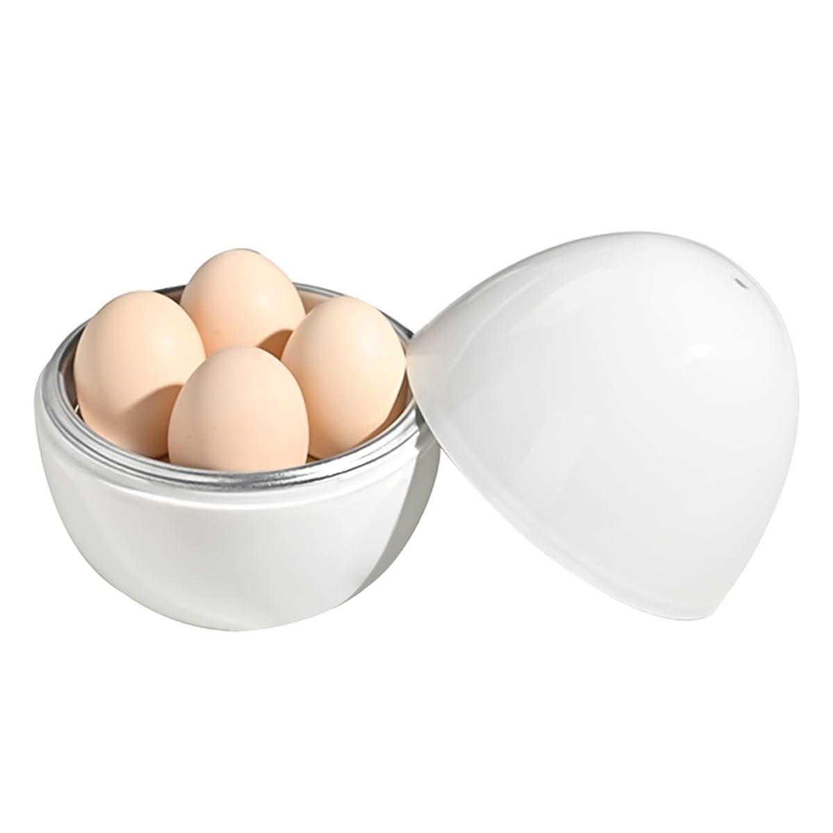 El escalfador de huevos para microondas cocina 4 huevos Hervidor y cocedor de huevos apto para lavavajillas, con placa calefactora de aluminio. compacto