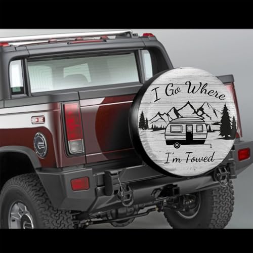 Image of I Go Where I'm Towed Spare Tire Cover Waterproof Dust-Proof Universal 17 Inch Wheel Protectors Camper Spare Tire Cover Fit for RV Trailer Truck Jeep SUV Rav4 Motorhome Travel Trailer Accessories