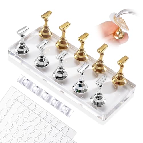 Image of MelodySusie Nail Stand for Press Ons, Big Transparent Acrylic Magnetic Base for Practice Painting Display with Brush Holder and 100 Pcs Reusable Double-Sided Tape for Home DIY Salon Supplies