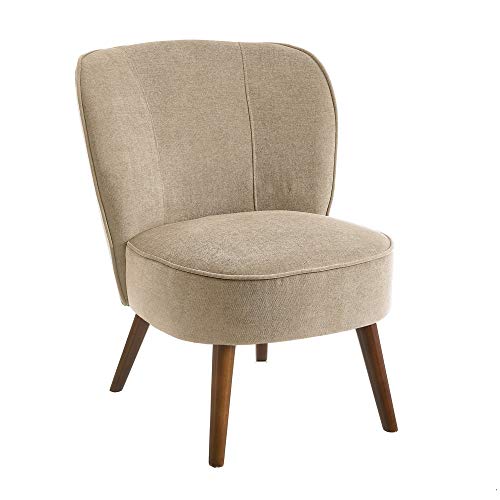 LOLAhome Sillón butaca Beige de Chenilla y Madera de 59 x66x75 cm