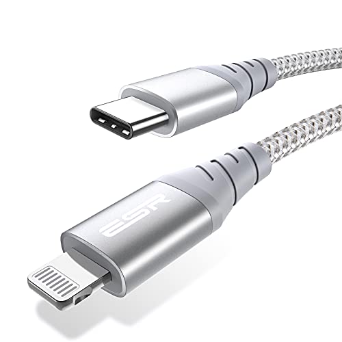 ESR USB C to Lightningケーブル 1 m MFi認証取得 編組ナイロン PD急速充電ケーブル iPhone 14/14 Plus/14 Pro/14 Pro Max/13/13 Pro/13 mini/13 Pro Max/12/12 mini/12 Pro/12 Pro Max/11/XR/XS Max/XS/X/8対応 Type-Cケーブル シルバー