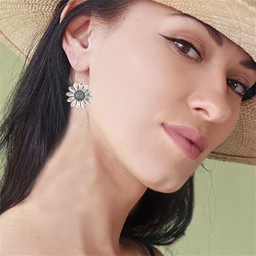 coadipress Boho Sunflower Daisy Dangle Earrings for Women Silver Sunflower Earrings Hypoallergenic Handmade Bohemian Trendy Earrings Vintage Fashion Summer Statement Jewelry Gift2