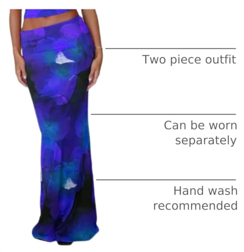 Image of ksotutm Maxi Skirt Set Floral Print Halter Top Maxi Skirt Sexy Going Out Outfits for Women
