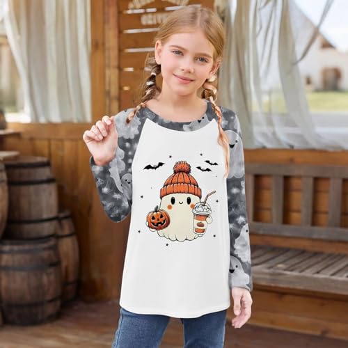 Girls Halloween Plaid Raglan Sleeve Shirt Cute Witch Pumpkin Print Casual Long Sleeve Top for Fall Party4