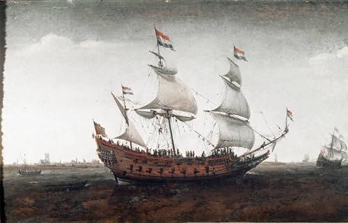 Cuadro de barco holandés en el mar para solucionar paredes vacías con arte de 60x90cm