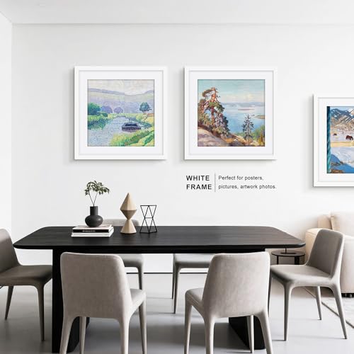 Picrit 20x20 Picture Frame 3 Pack, White Poster Frame, Display Poster 16 x 16 with Mat or 20 x 20 without Mat for Horizontal or Vertical Wall Mounting
