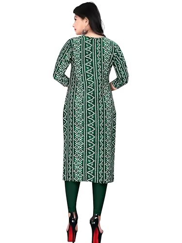 Image of Women's Printed Crape Straight Kurti, 3 /4 Sleeve, Casual Wear, Pack of 4 (Brown, Blue, Green, Black)