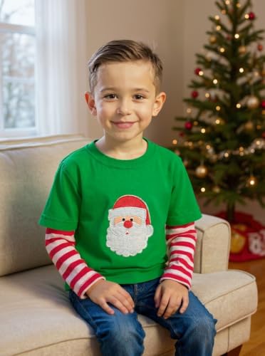 Image of Unique Baby Boys Shirts for Kids and Toddlers Striped Layered Long Sleeve with Embroidery