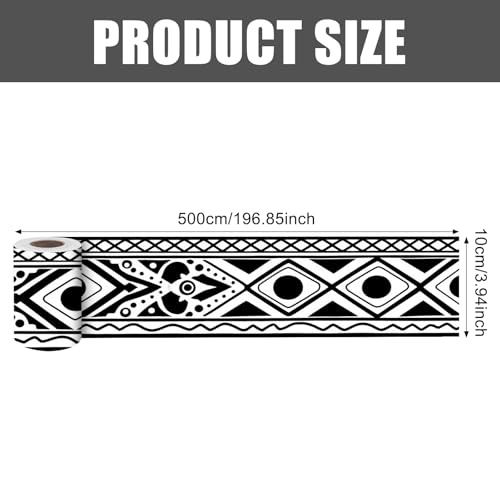 Image of Nuxovilar Black White Geometric Peel Stick Wall Border PVC 3.94x16.4' | Wall Trim, Molding Decal, Peel Stick Border, Adhesive Frame, for Bedroom, Kitchen, Living Room (Ethnic Shape)