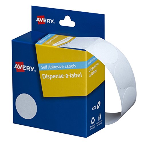 Avery White Circle Dispenser Labels, Handwritable, 32 mm Diameter, 350 Labels (937293)