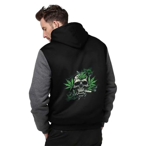 Image of Skull With Weed Leaf Hoodies Thick Full Zipped Jacket Graphic Hooded Sweatshirt Fleece Sweater Gray-style XL