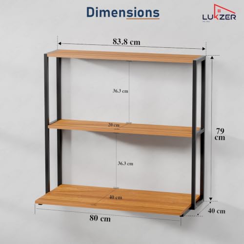 Image of Lukzer Wall Mounted Study Table with Multipurpose Storage Shelves (MMR-007 /Black & Oak Brown) Engineered Wood & Metal Frame, Space Saving Work Desk for Laptop, Bookshelf & Home Office (83x79x40 cm)