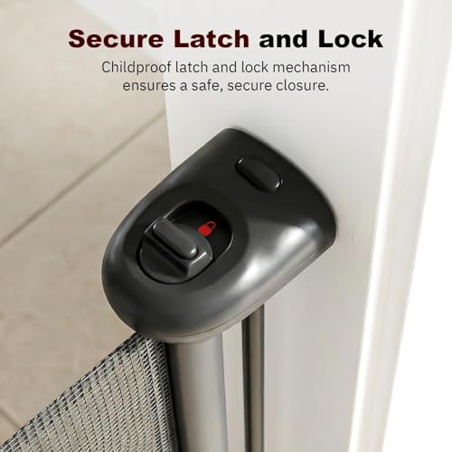 Image of Baybee Retractable Baby Safety Gate Fence for Kids & Pets | 140 cm Stretchable Mesh with Secure Childproof Lock | Foldable Drill-Mount Barrier for Door, Stairs & Kitchen (Black)