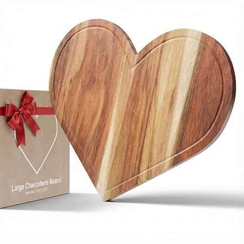 New - Large Heart Charcuterie Board - Acacia Wood Cutting Heart Shaped Charcuterie Board 16 x 13.2 Inches, Wooden Serving Tray, Platter Valentines Gifts