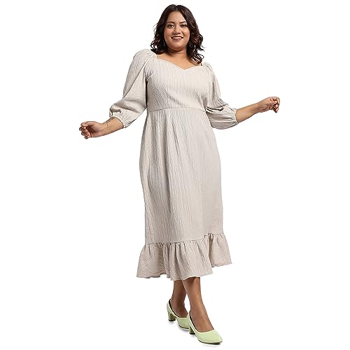 Image of Instafab Plus Women's Sky Blue Ruffle Hem Dress for Casual Wear | Quarter Sleeve | Polyester Fabric | Sweetheart Dress Crafted with Comfort Fit for Everyday Wear (3XL)